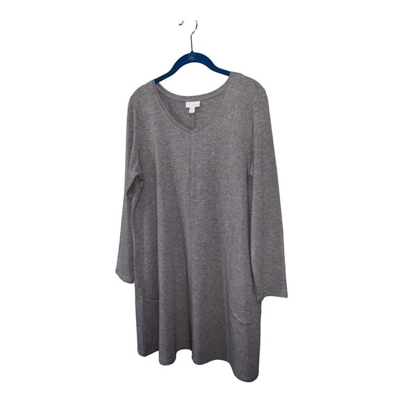 J. Jill Pure J. Jill Gray V Neck Pima Cotton Stretch Shirt Dress Pockets Medium - Picture 3 of 9